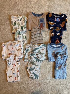 5T L/S Carter's Kids Pajama Set Bundle - Blue, Green, Cream, Navy & Gray
